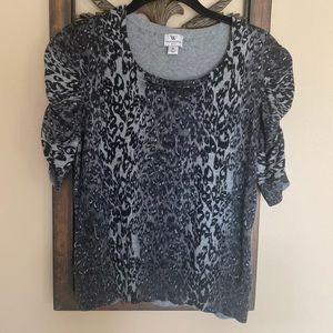 Worthington gathered sleeve leopard print top